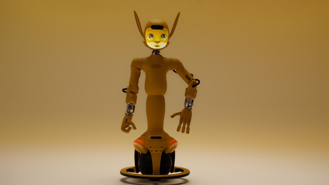 A yellow robot with large ears and glowing eyes.