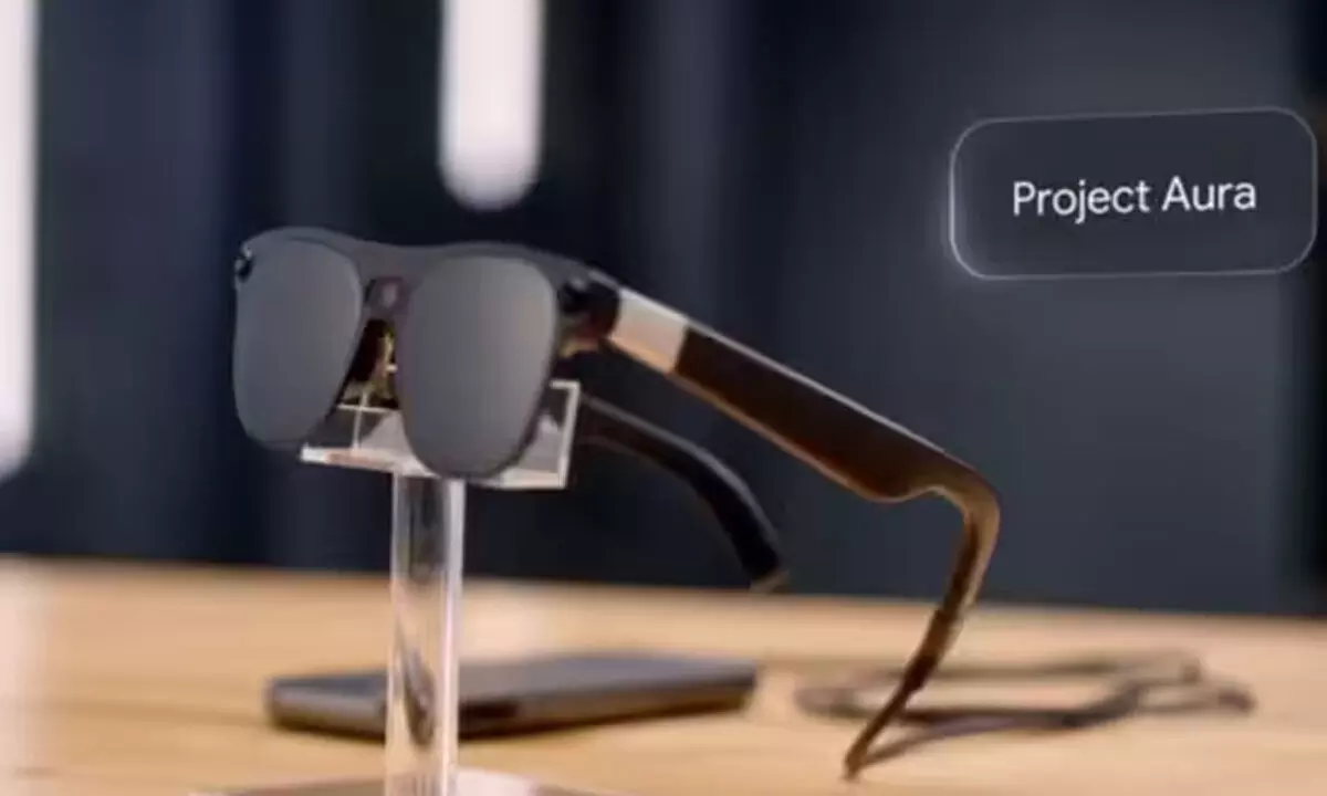 stylish smart glasses concept on dark background, product photography, 16:9