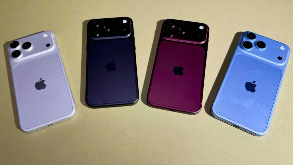 아이폰 18 프로 발열 - A modern smartphone lying on a dark desk with a thermal camera overlay showing cool blue and green heat gra...